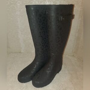 Hunter Insulated Refined Black Leopard Print Boots Size 6